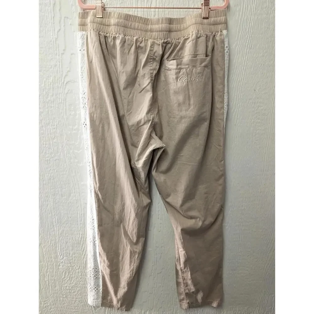 Carre Bandana Lace Pants In Stone Khaki Crochet Joggers 100% Cotton Men's XL